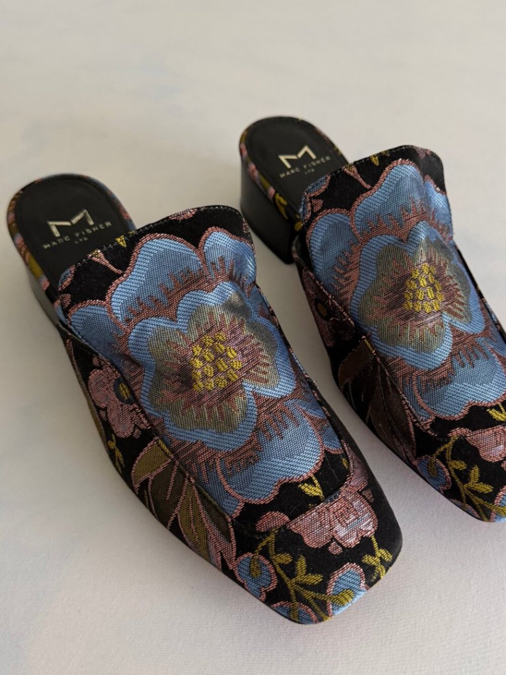 Marc Fisher Metallic Lailey Floral Slip On Square Toe Mules - Picture 1 of 7